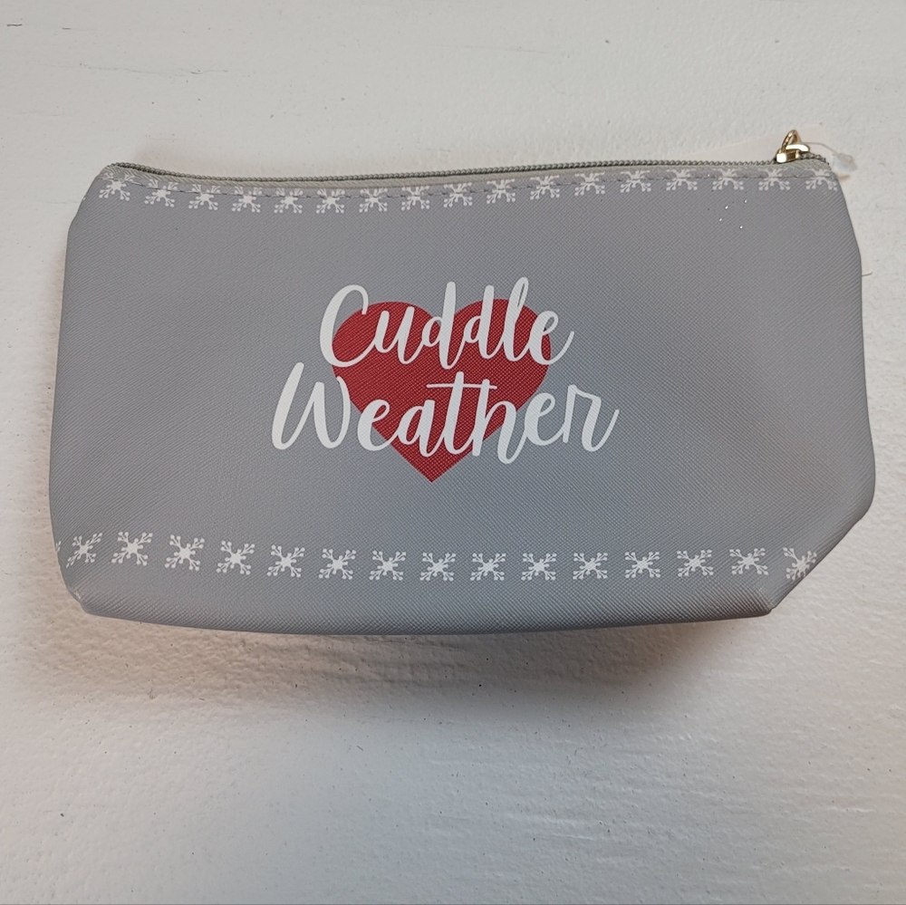 Cuddle Weather Grey Cosmetic Pouch with Red Heart